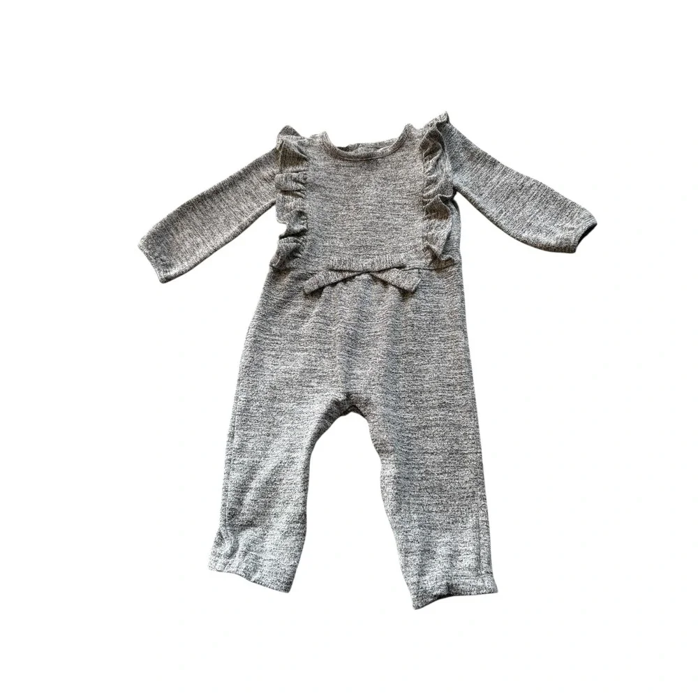 Carter's Just One You Gray Ruffle Long Sleeve Romper Jumpsuit 12M